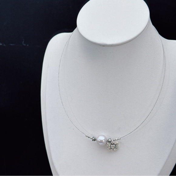 X563 Handmade S925 Freshwater Pearl Floating Bangle Necklace - Picture 7 of 8